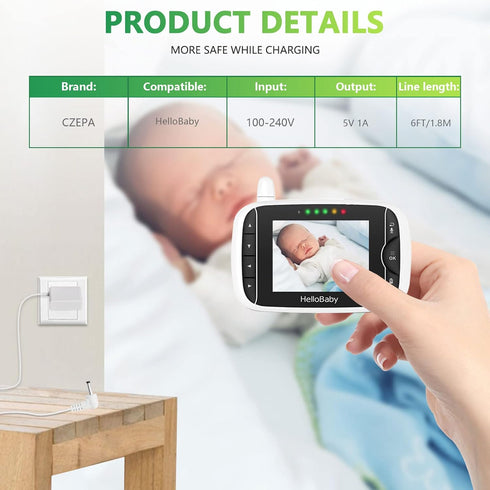 Czepa HB65 Charger Compatible with HelloBaby HB65 HB65RX HB65TX Monitor Camera Replacment Hello Baby 5V Power Supply Cord Cable...