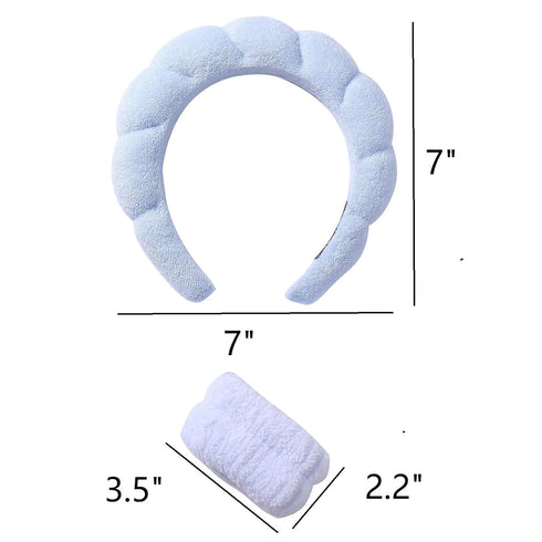 Skincare Headband and Wristband Set for Face Washing Spa Blue Bubble Soft Headbands for Women Makeup Skin Care Hairbands Sponge Terry Cloth Head B...