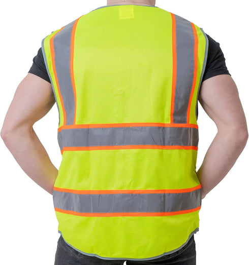Safety Vest with 9 Pockets Class 2 High Visibility Reflective Vest for Women Men Security Work Wear Meets ANSI/ISEA Standards (KZD-Yellow, 2XL)...