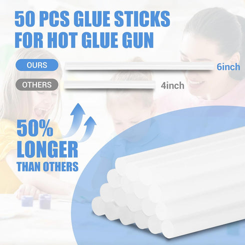 Hot Glue Sticks, Mini Size, 6" Long x .27" Diameter, 50 Count, Clear, for Kids Adults DIY Art Craft Gluing Repairing Sealing Festival Home Decorat...