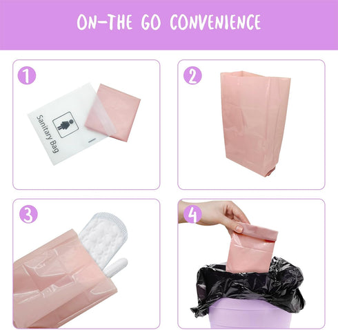 Sanitary Napkin Disposal Bags Individually Wrapped, 100 Pack Feminine Hygiene Disposal Bags, Privacy Protection, Pad, Tampon Bags for Bathroom, Pi...