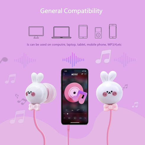 Cute Rabbit Kids Earbuds for School, Earbuds for Kid Size Wired Earphones & in-Ear Headphones with Microphone and Lovely Earbuds Storage Case Gift...