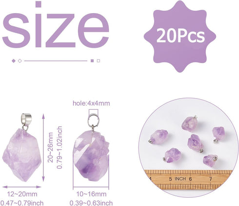 Fashewelry 30Pcs Natural Irregular Amethyst Rock Stone Pendants Healing Crystal Chakra Gemstone Charms for Jewelry Making Hole: 4x4mm...