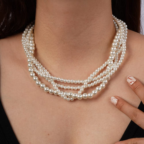 Missgrace Boho Women Dainty 1920s Pearls Layered Short Choker Necklaces for Women Gold Prom Party Multilayered Choker Necklace for Women...
