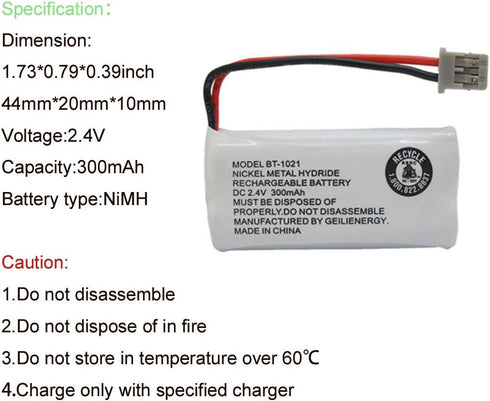 GEILIENERGY 2.4V 300mAh BT-1021 BT-1025 BT-1008 BT-1016 Phone Battery Compatible with Uniden BT1021 Empire CPH-515B BBTG0798001 Cordless Phone (4-...