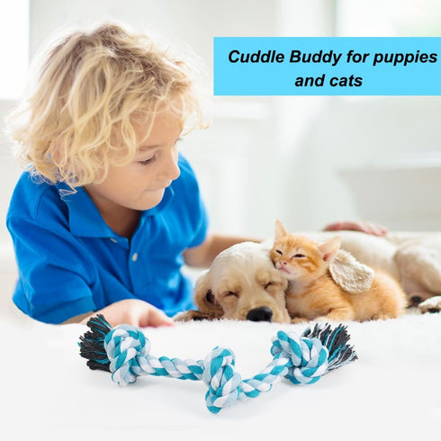 Dog Rope Toys, 3 Knots Chew Rope Toy for Medium and Small Dogs, Natural Cotton Dog Pull Rope for Tug of War and Teeth Cleaning (Blue)...