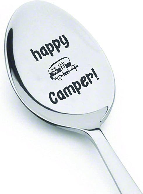 THE BASH AFFAIR Campers Gift - Happy Camper Engraved Spoon Gift For Friend|Christmas Birthday Gift For Father|Camping Gift For Men Women|Teens Hol...