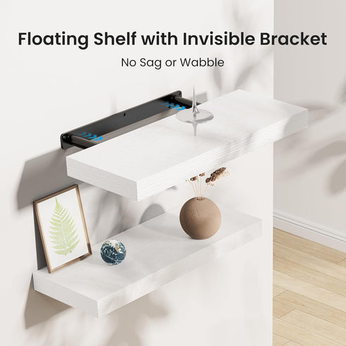 AMADA HOMEFURNISHING Floating Shelves, Wall Shelves for Bathroom/Living Room/Bedroom/Kitchen Decor, White Shelves with Invisible Brackets Set of 3...