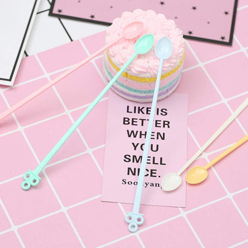 60PCS Candy Color Plastic Mini Coffee Tea Beverage Blender Plastic Disposable Coffee Tea Beverage Stirrers Spoon Sticks Adjusting Sauce Disposable...