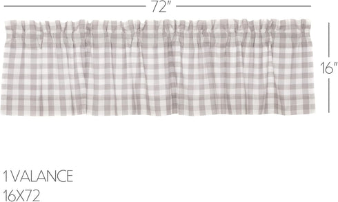VHC Brands Annie Buffalo Check Farmhouse Kitchen Window Curtains- Lined Valance, 16x72, White &Grey...
