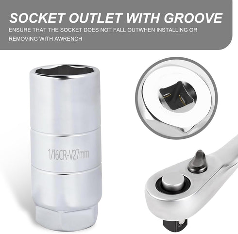 Pack-1 Car Oil Pressure Sensor Socket, 3/8" Actuator 1-1/8" Hex Wrench Fits 1-1/16" Switch, Unicersal Oil Pressure Switch Socket for Quick Removin...
