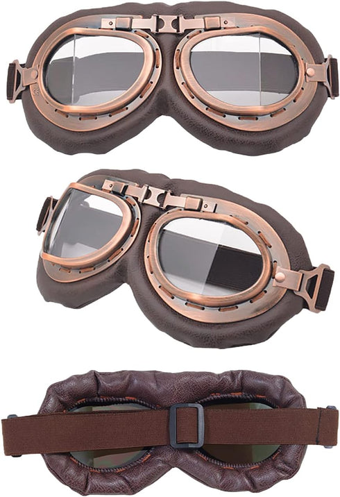 Motorcycle Goggles, 2 Pack Vintage Pilot Style Riding Goggle Burning Man Goggles for Men Women Youth Adult...