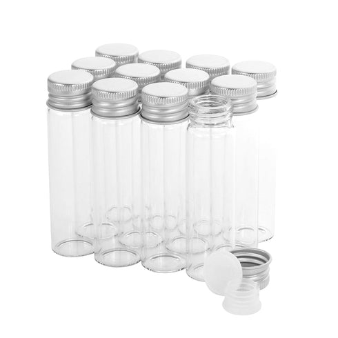 20ml Glass Vials with Screw Caps and Plastic Stoppers, Small Clear Liquid Sample Vial, Leak-Proof Vial, 12PCS...