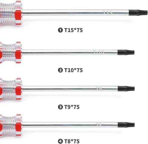 8PCS Magnetic Torx Screwdrivers Set Torx Security Screwdriver T8?T9?T10?T15 Torx 3mm, 75mm Long (red)...