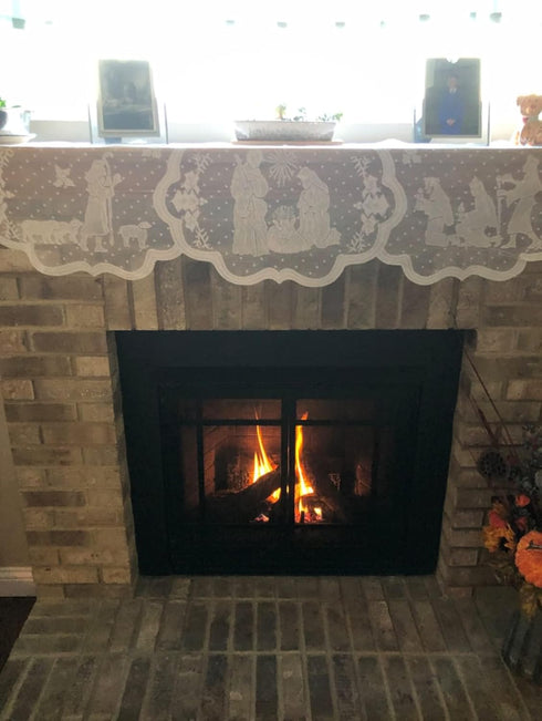 DoubleWood 20"x90" Christmas Decor Fireplace Scarf Fireplace Cloth White Lace Jesus Christmas Decorations Table Runner Winter Mantle Scarves Cover...
