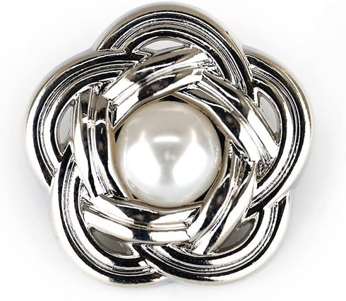 20 pcs Faux Pearl Core Silver Electroplated Openwork Metal Weaving Flower Sewing Shank Buttons - 20mm - 13/16"...