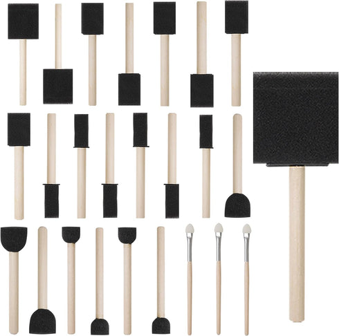 conda 25 Pack Different Size Assorted Foam Brush Set Wood Handle Paint Brush Set...