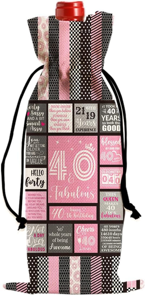 Funny 40th Birthday Gifts Women Men Wine Bag, Happy Anniversary 40th Birthday Party Decorations Man Woman Wine Bags, 40 Year Old Birthday Gifts fo...