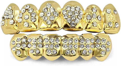 TOPGRILLZ Gold Poker Grills for Your Teeth for Men & Women, 18K Gold Plated Brass, Heart, Unisex, Hip Hop Faux Diamond Grillz Teeth Jewelry, Party...