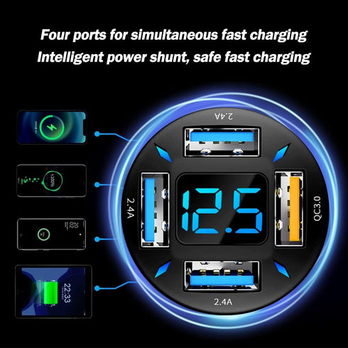 Car Charger 66W Super Fast Charging with USB 2.4A&QC 3.0(Voltmeter&LED Lights) Universal Quick Charge for 12-24V Car Cigarette Lighter Plug,Compat...