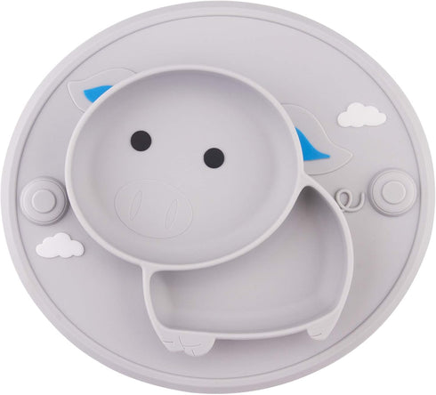 Baby Silicone Plate, Toddler Suction Plates Mini Plate Placemat for Kids and Infants Self Feeding, BPA Free, Microwave & Dishwasher Safe (Gray)...