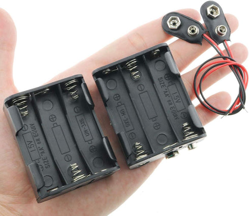 E-outstanding AA Battery Holder 2Set 6x1.5V AA Black Thicken Battery Holder Case Box with I Type Wired Battery Clip Standard Snap Connector...