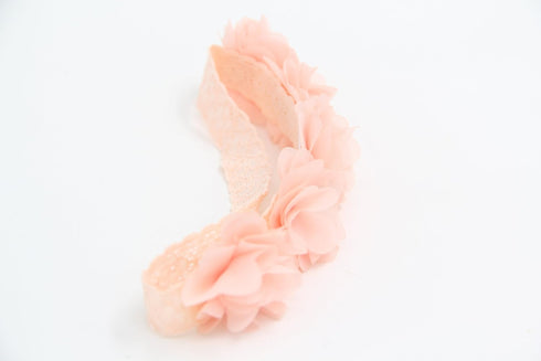 Baby Toddler Elastic Chiffon Flower Headbands Princess Girls Hand Sewing Beads Flower Headwear Nylon (QJ11 White pink) (QJ11 White pink)...