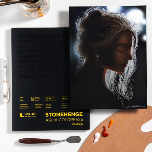 Stonehenge Aqua Black Medium Weight Pad, 140lb, Coldpress, 5 x 7 Inches, 15 Sheets for Wet and Dry Media...