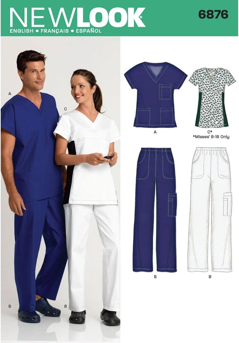 New Look Sewing Pattern 6876 Miss/Men Scrubs, Size A...