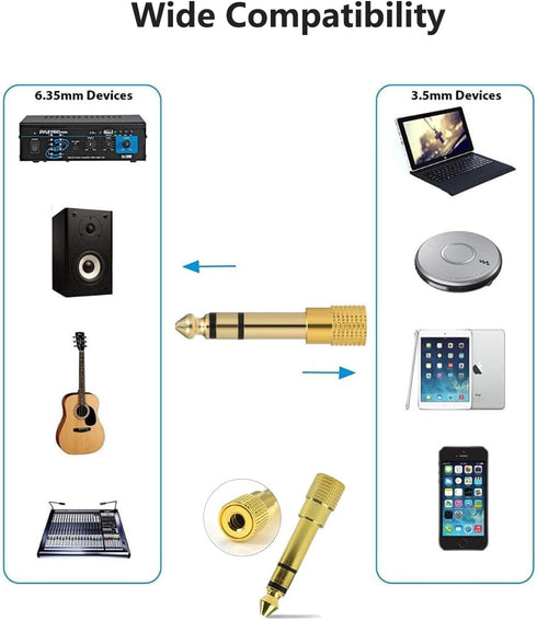 Audio Adapter 6.35mm to 3.5mm Aux: Gold Plated Stereo 1/4 Inch Male Plug to 1/8-inch Female Jack for Headphone Guitar Amp......
