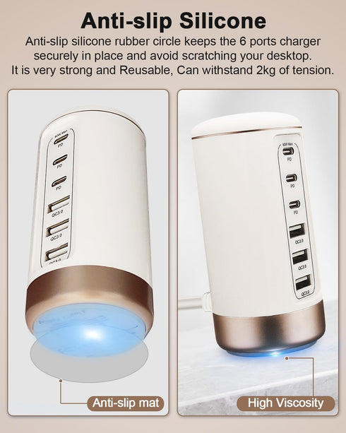 60W USB-C Charging Station for Multiple Devices, Universal 20W USB-C & 18W USB Charging Hub, Smart IC Identification Technology Charging Tower for...