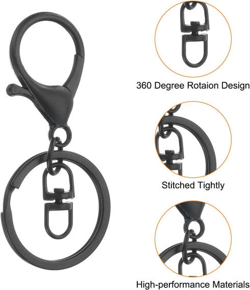 uxcell Lobster Claw Clasps Keychain, 30 Pcs Lobster Claw Clasp Hook with Swivel Trigger Clip and Flat Split Keychain Ring for DIY Craft Key Chain ...