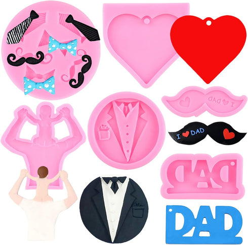 Father's Day Molds Dad Molds Candy Chocolate Silicone Molds Heart Bow Tie Molds Beard Fondant Molds For Cake Topper Decoration Chocolate Polymer C...
