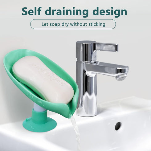 Leaf Shape Soap Saver - Self Draining Soap Dish, Extends Bar Soap Life, Keeps Soap Dry - Green & Gray, 2 Pcs...