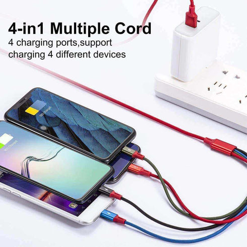 4 in 1 USB/USB-c to 2 USB-C to 2 Lightning Multicharging Cables for iPhones and Android Phones...