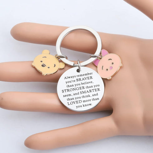 MYOSPARK Pooh Bear Gift Piglet Keychain Movie Inspired Gift Friendship Jewelry BFF Gift You are Braver Stronger Smarter...