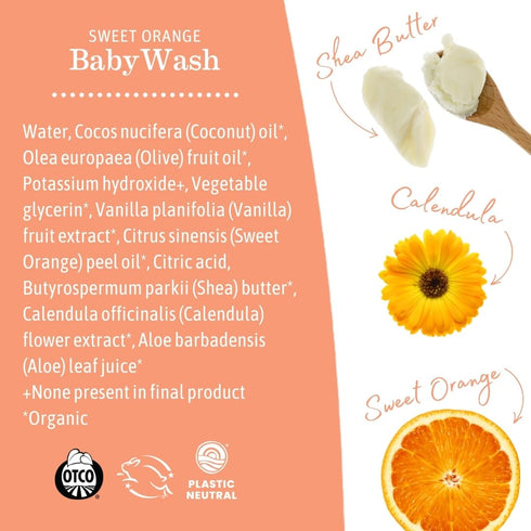 Earth Mama Sweet Orange Baby Liquid Wash Foaming Hand Soap, Organic All Purpose Body Wash for Sensitive Skin, Castile Soap with Coconut Oil, Shea ...