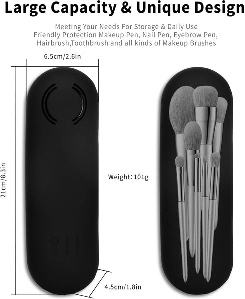 Soft Silicone Large Makeup Brush Holder,Travel Make Up Brushes Case Organizer,Double-sided Vent Portable Cosmetics Bags with Anti-Fall Out Magneti...