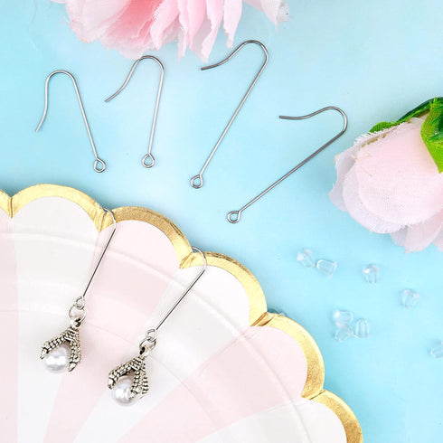 50pcs Stainless Steel Earring Hooks Hypoallergenic Ear Wire Hooks with Hanging Loop Earring Parts and 50pcs Clear Earring Backs for DIY Jewelry Ma...