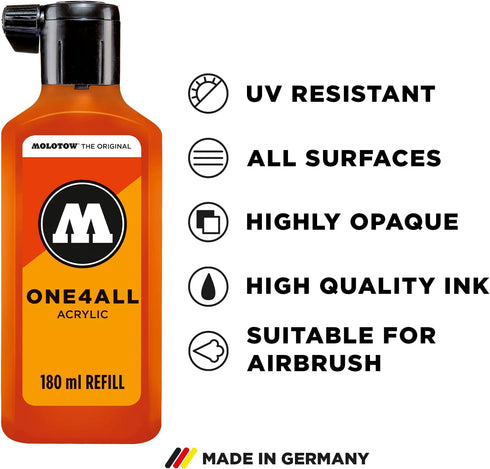 MOLOTOW ONE4ALL Acrylic Paint Refill ONE4ALL Paint Marker, Signal White, 180ml Bottle, 1 Each (692.160)...