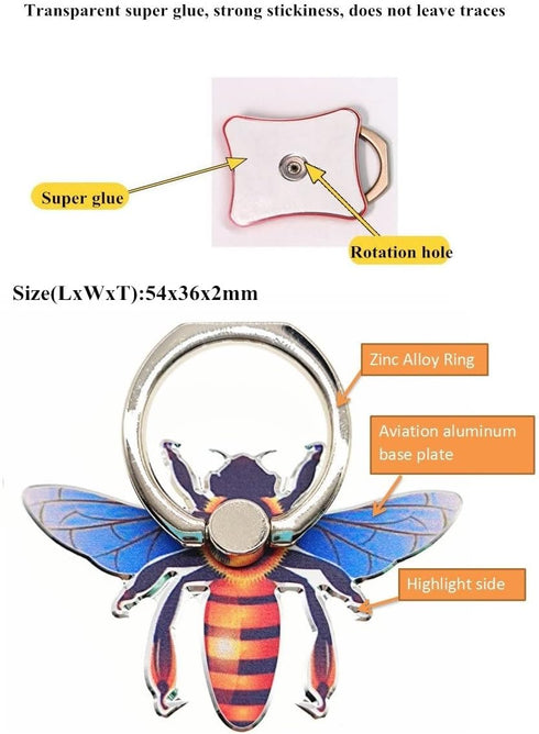 Bee Shape Style Alloy Color Paint Panel 360°Rotation Cell Phone Ring Holder Stand,Compatible for iPhone Samsung LG and Other Smartphones (Purple)...
