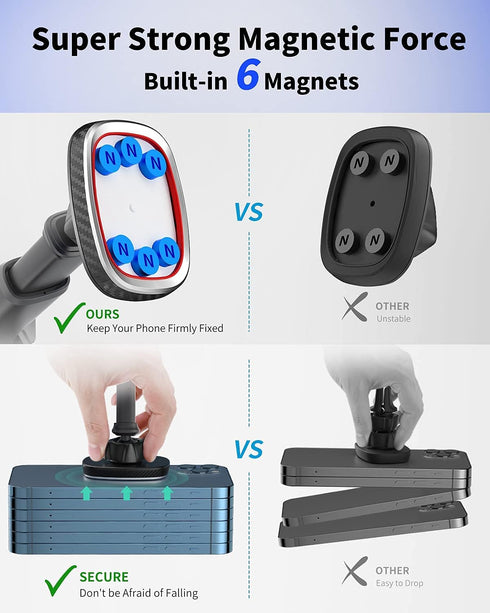 APPS2Car Magnetic Phone Mount, Dashboard Windshield Suction Cup Car Phone Holder Phone Mount with 6 Strong Magnets, Adjustable Telescopic Arm, Com...
