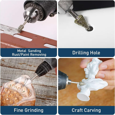 Diamond Grinding Burr Bit Set?20Pcs Rotary Tool Accessories Stone Carving Set with 1/8 inch Shank for Stone Ceramic Glass Carving, Grinding, Polis...