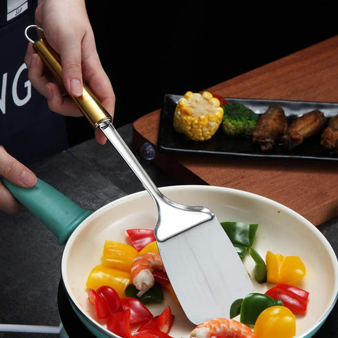 Berglander Spatula, Stainless Steel Gold Handle Solid Turner, Golden Handle Kitchen Spatulas Titanium Plating, Cooking Spatula, Spatula For Cookin...