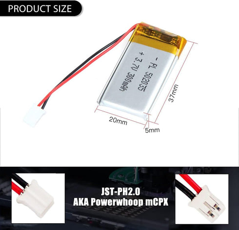 3.7V 300mAh 502035 Lipo battery Rechargeable Lithium Polymer ion Battery Pack with PH2.0mm JST Connector...