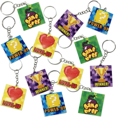 ArtCreativity Power Up Keychains, Set of 12, Game Themed Keychains for Kids in Assorted Designs, Video Game Party Supplies and Game Gifts, Superhe...
