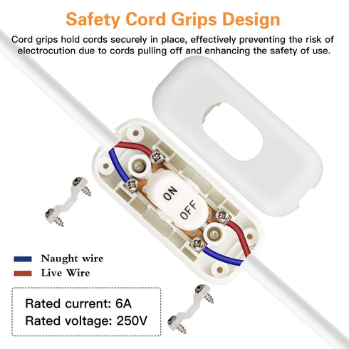 Inline Switch 5 Pcs, White Lamp Cord Button in Line Switch, Rated 6A 250V ON OFF Electrical Wire Appliance Rocker Switches, Repair Replacement Con...