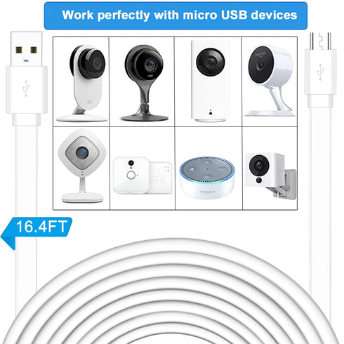 3 Pack 16.4FT USB Power Extension Cable for Yi Camera,Wyze Cam,Oculus Go,Echo Dot Kid Edition,Nest Cam,Netvue,Blink,Furbo Dog,Kasa Cam,YI Dome Hom...