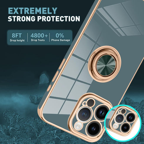 KANGHAR Case Designed for iPhone 15 Pro Max with Phone Ring Stand Full Body Protection Plated Rose Gold Edge Luxury Case for Women Men-Granny Gray...