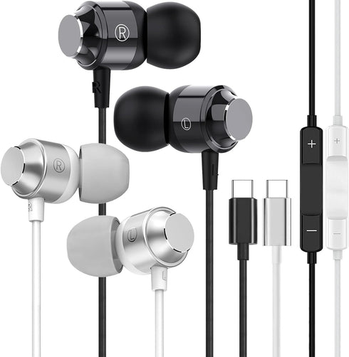 2 Pack USB C Headphones,USB C Wired Earphones with Microphone,Type C Earbuds Compatible with iPhone 15 Pro Max Plus iPad Pro Pixel 8 7 6,Samsung G...